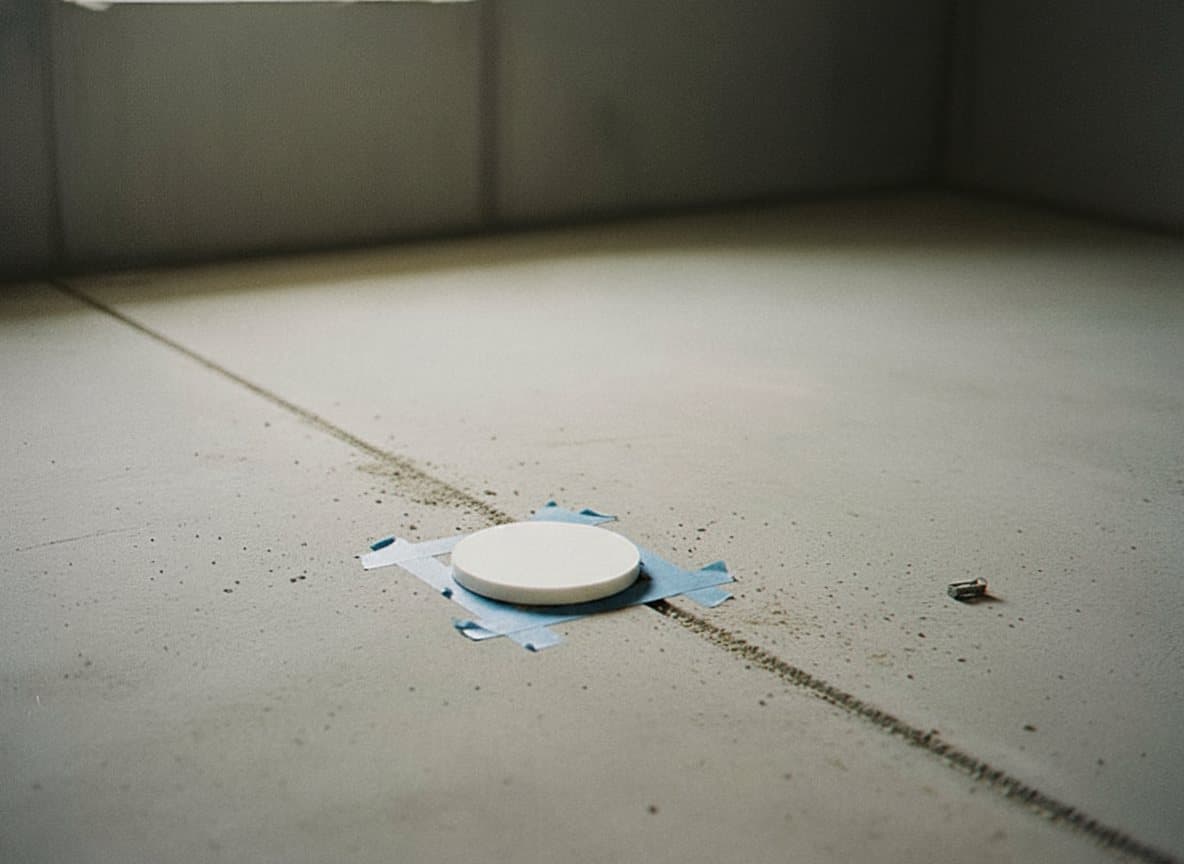 Calcium chloride moisture disc taped to bare basement slab.