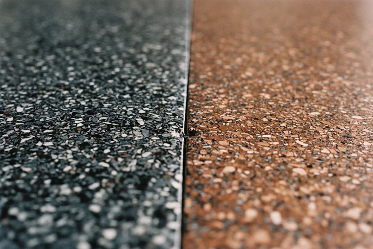 Clean line where two flake blends meet on floor.